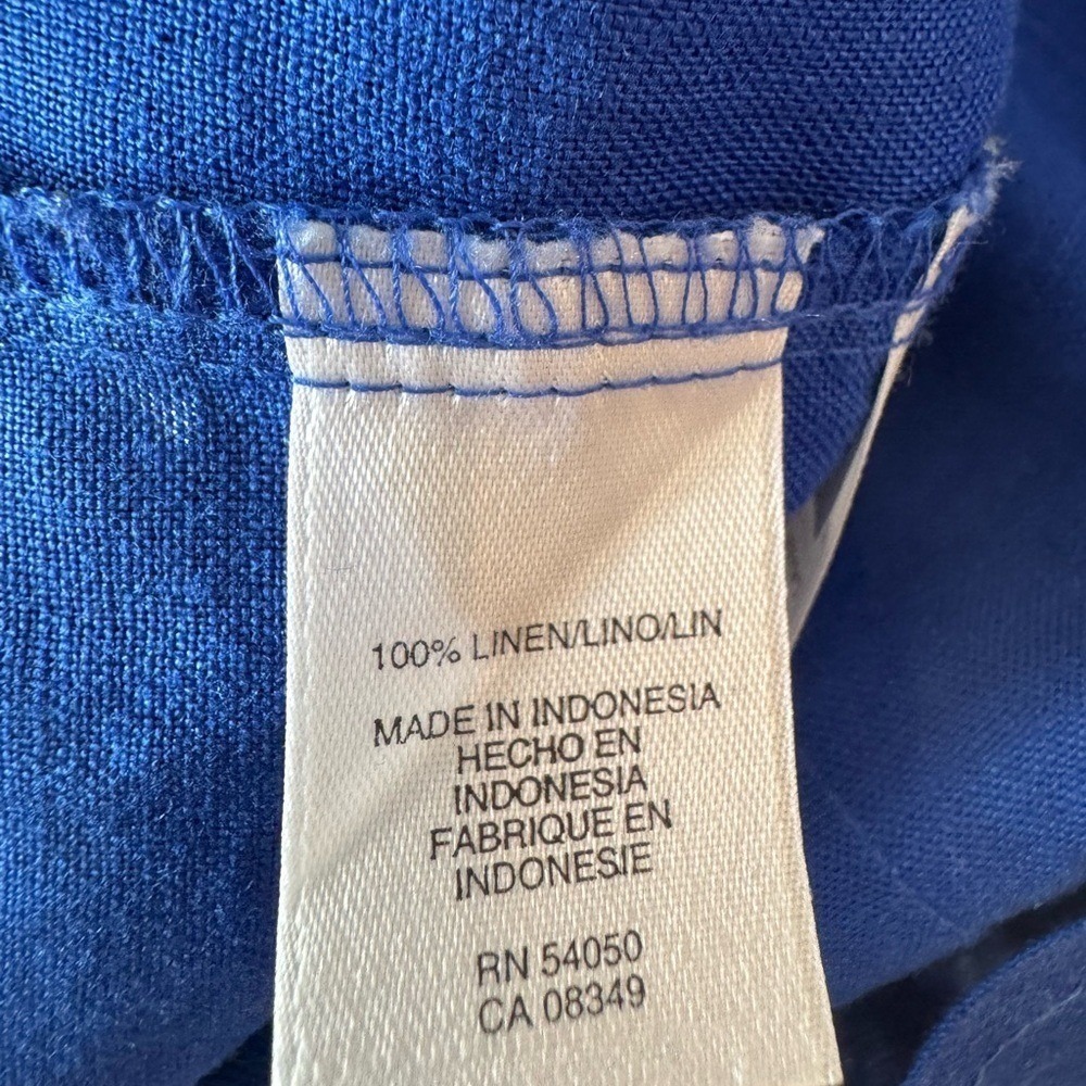 Jones NY 100% Linen Button Up Top Blouse Size 1X Beach Coastal Lagom Cobalt Blue - Picture 5 of 6